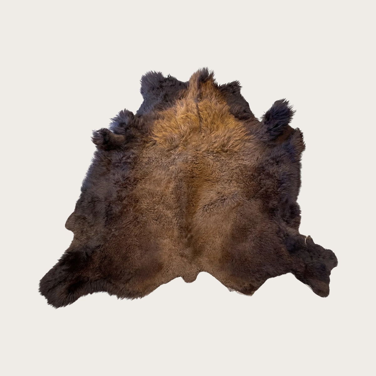 Frontier Select first grade American bison hide, fur side, large, on stone background